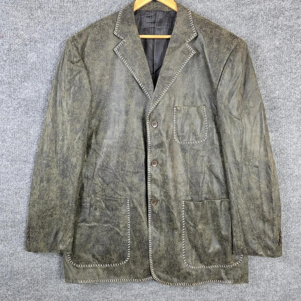 Venzetti Blazer Mens XXL Distressed Faux Leather Rockabilly Western Whipstitch